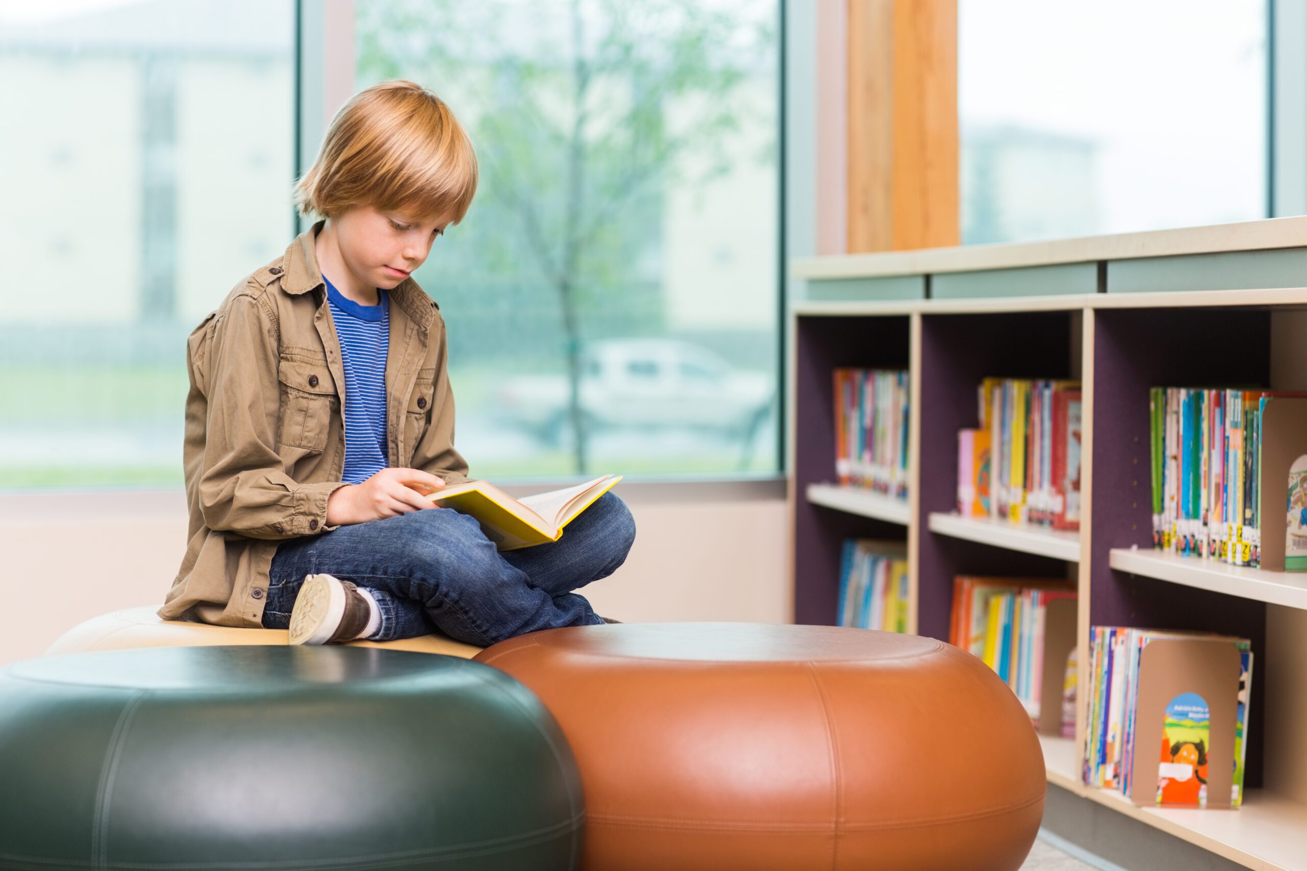 Young,Boy,Reading,Book,In,School,Library