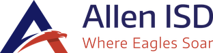 Allen isd logo featuring a stylized blue 'a' with a red swoosh and the words 'allen isd' plus the motto 'where eagles soar'.