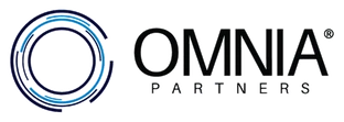 Omnia partners logo with a blue circular emblem to the left of the wordmark.