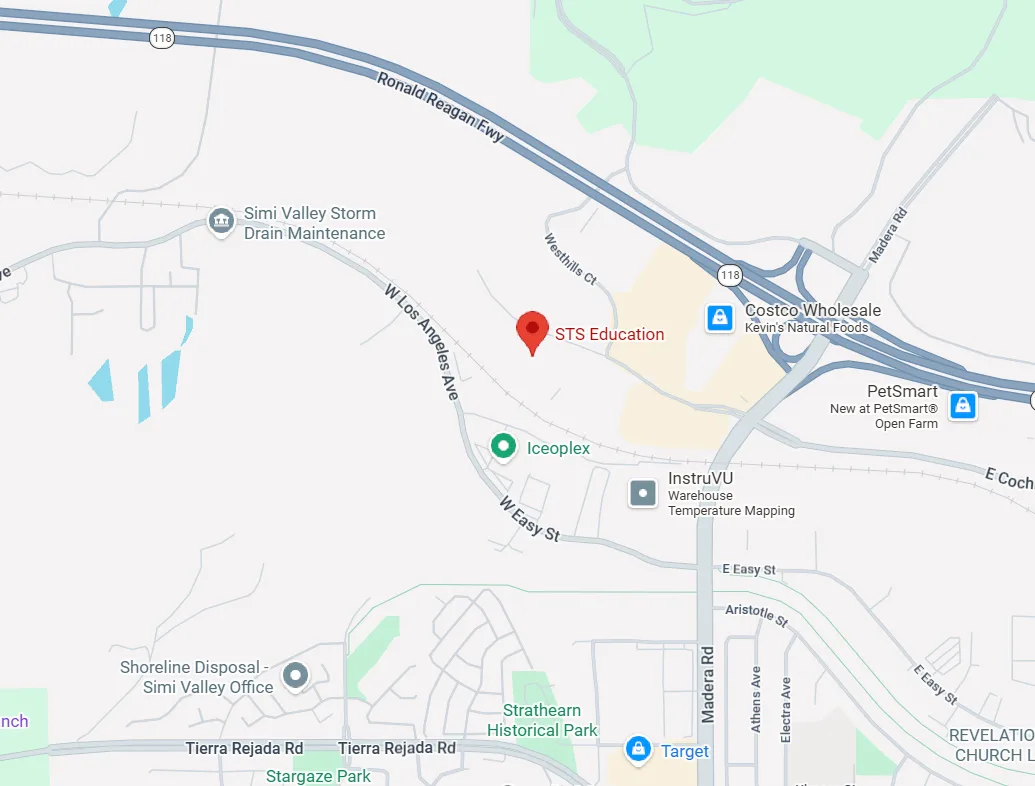 Map showing sts education near the 118 freeway west of costco in simi valley